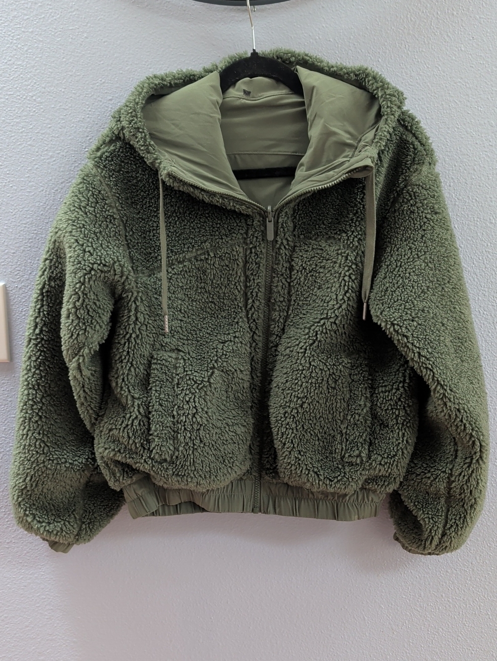 Lululemon Reversible Fleece Green Twill Sherpa Zip-Up Hoodie Jacket